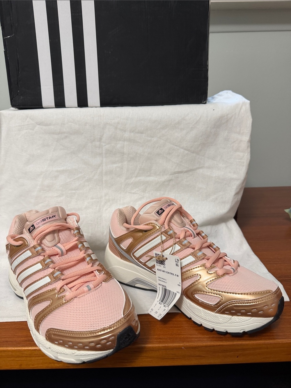 adidas Pink and Gold Women's Athletic Sneakers with White Stripes